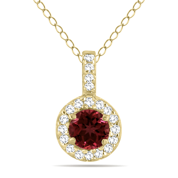 1/2 Carat TW Halo Garnet And Diamond Pendant in 10K Yellow Gold,All Products : American Fashion Style Bags On Sale